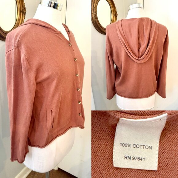 J. Jill purejill Organic Cotton Cardigan Button Closure SP S Pink Oversized - Picture 2 of 11